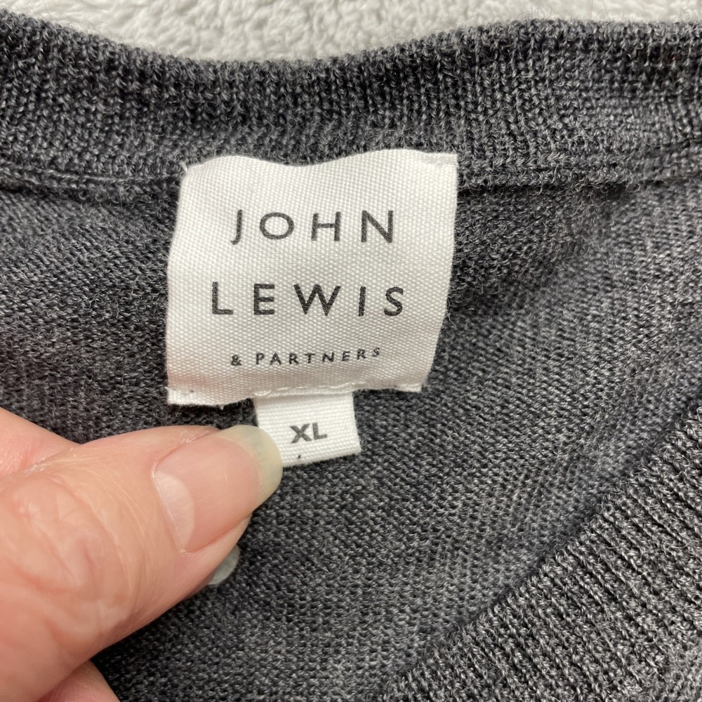 John Lewis Mens 100% Merino Wool Sweater Size XL Charcoal V-Neck Office Classic - Picture 4 of 7